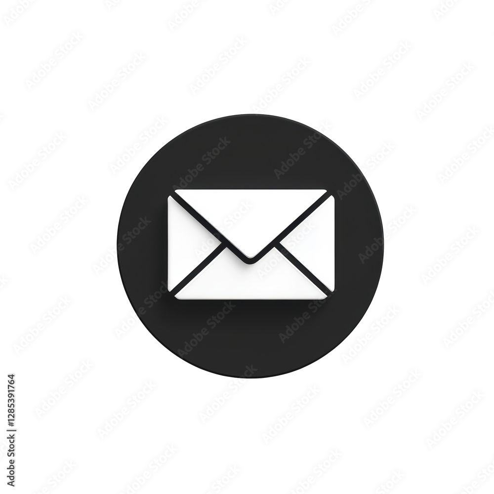 Isolated Embossed Email Symbol on Black Circle Isolated Embossed Email Symbol on Black Circle