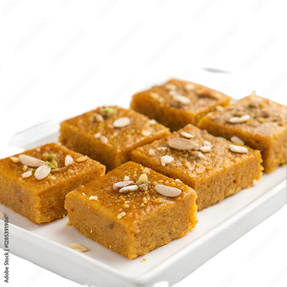 Delicious sweet item burfi on white background Delicious sweet item burfi on white background