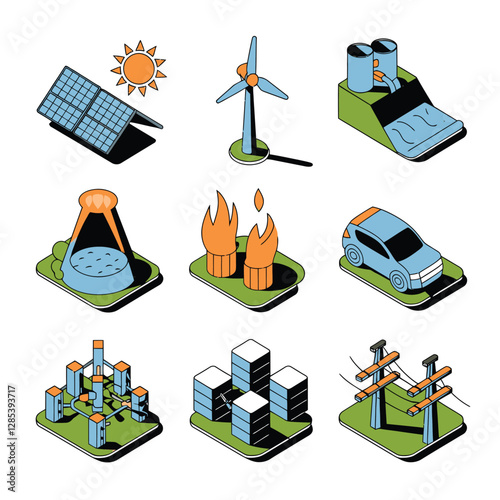 2d vector environment Collection Solar Panel icon Symbolizing clean and renewable solar energy.
