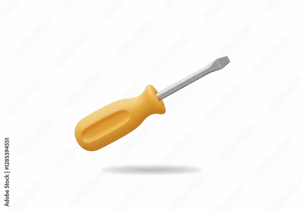 A Close-up of a Yellow Screwdriver Isolated on a White Background A Close-up of a Yellow Screwdriver Isolated on a White Background
