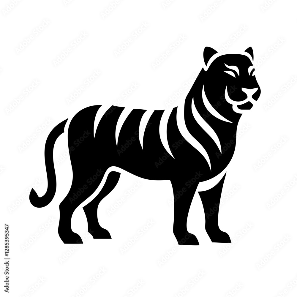 Naklejka premium Bold tiger head logo with clean, sharp lines, ideal for branding, business, and merchandise.