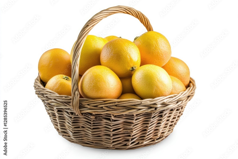 Pixel Perfect Image of Orchardfresh Grapefruit in a Basket Isolated on White Background Pixel Perfect Image of Orchardfresh Grapefruit in a Basket Isolated on White Background