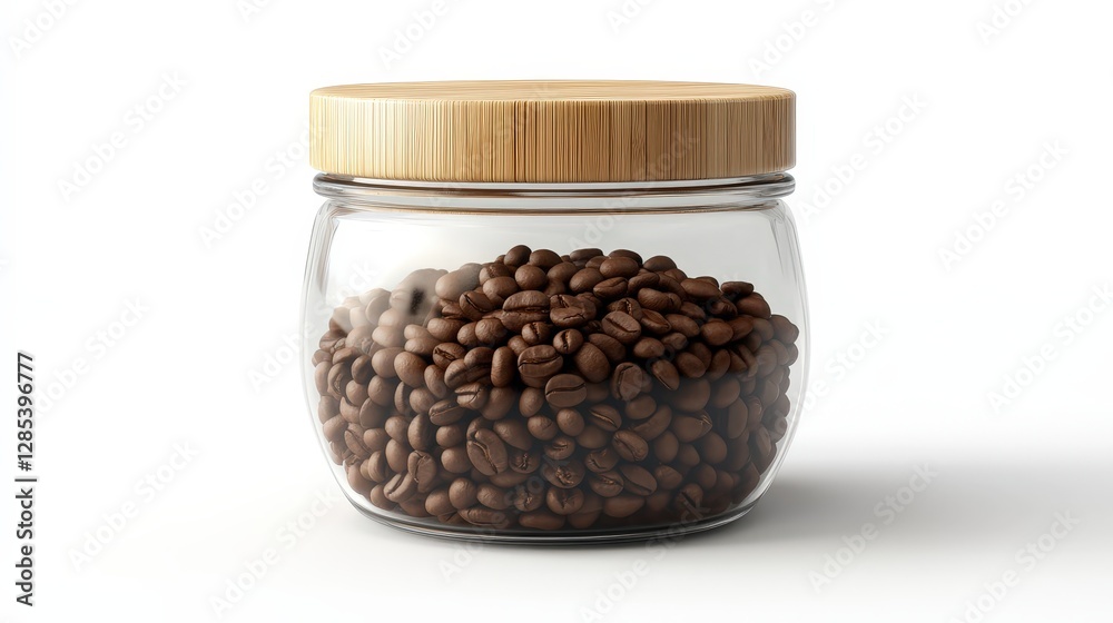 Obraz premium Coffee Bean Aroma: A glass jar brimming with roasted coffee beans, capturing the rich texture and inviting aroma, inviting viewers to savor the promise of a perfect cup.