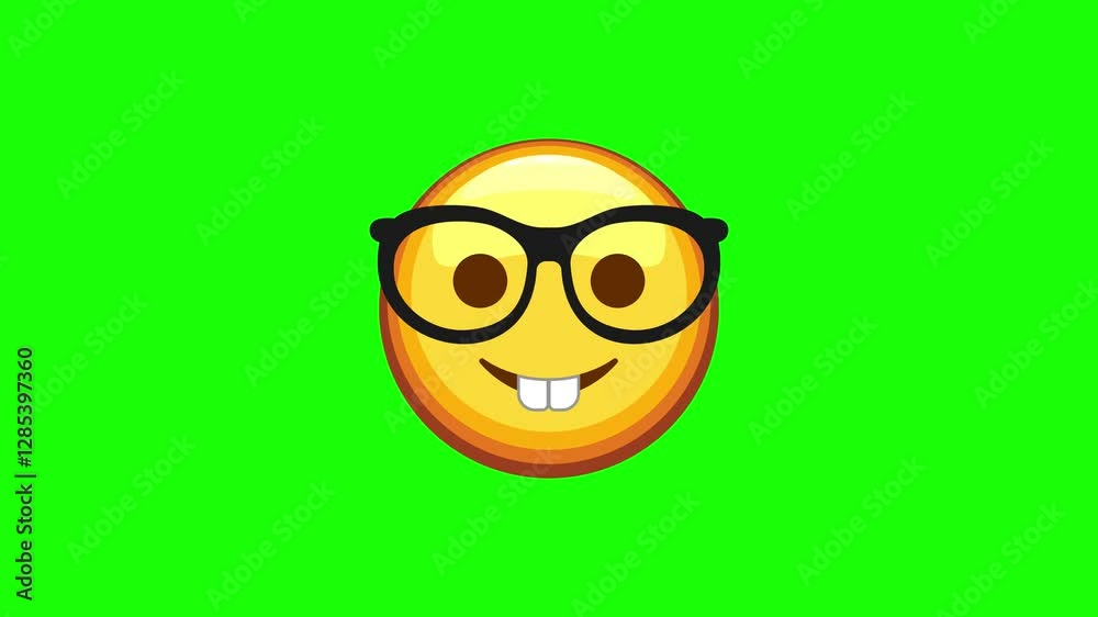 Nerd face emoji animated on a green screen
