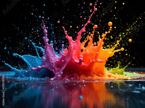 Vibrant Paint Splash Explosion – Abstract Colorful Art on Black Background