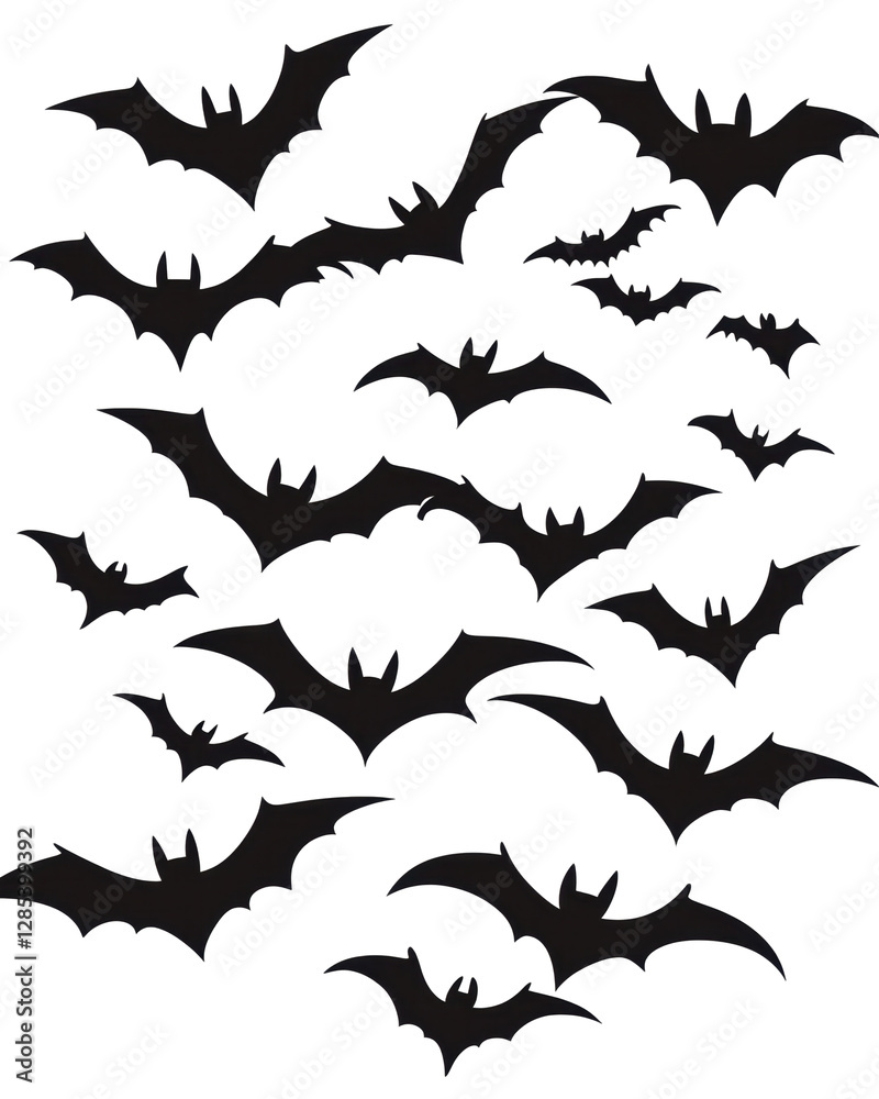 Isolated Grouping of Black Bat Silhouettes for Halloween Isolated Grouping of Black Bat Silhouettes for Halloween