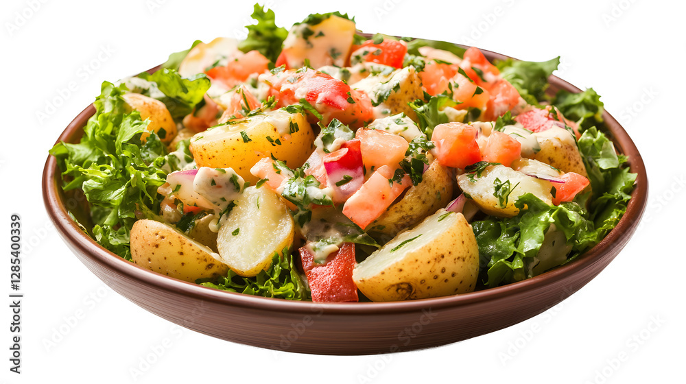 Collection of bowls with potato salad with mayo and vinaigrette dressing isolated on white background
Collection of bowls with potato salad with mayo and vinaigrette dressing isolated on white background