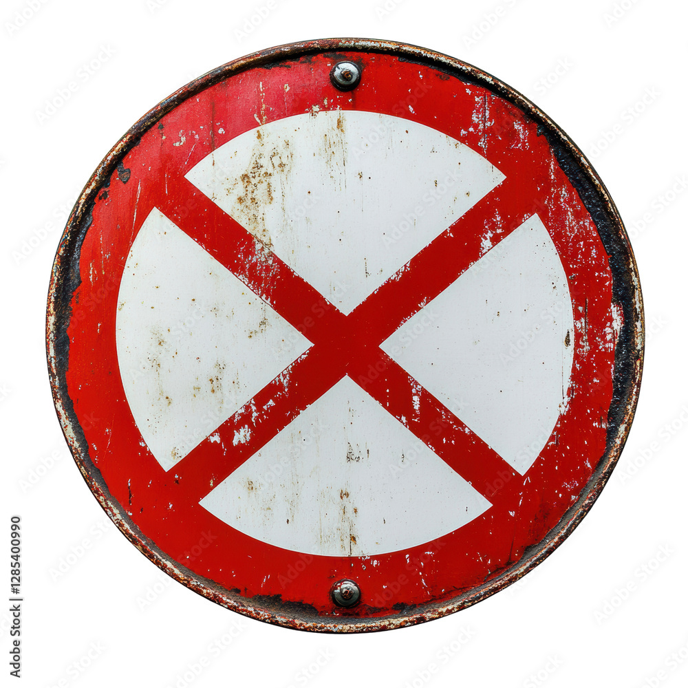 Obraz premium Isolated Faded Red and White No Parking Sign with Weathered Texture