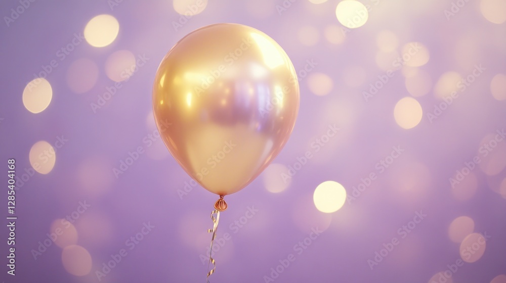 Golden Balloon Hanging Elegantly in a Softly Lit Celebration Background Golden Balloon Hanging Elegantly in a Softly Lit Celebration Background