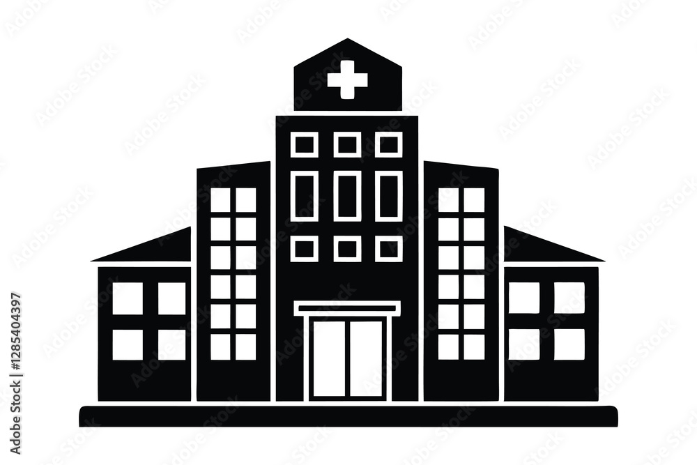 Fototapeta premium Hospital icon and buildings Silhouette vector illustration