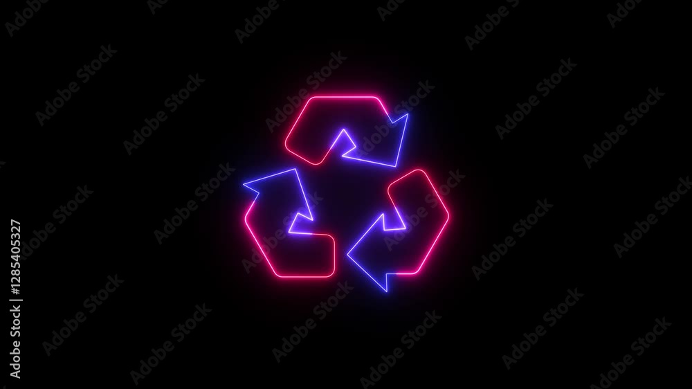 Animated Hyper realistic neon glowing line Recycle symbol on black background. Recycle symbol on trendy stylish 4k video footage. Animated Hyper realistic neon glowing line Recycle symbol on black background. Recycle symbol on trendy stylish 4k video footage.