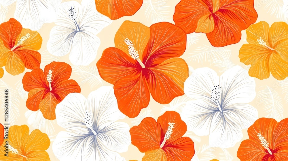 Obraz premium Hibiscus flowers seamless pattern