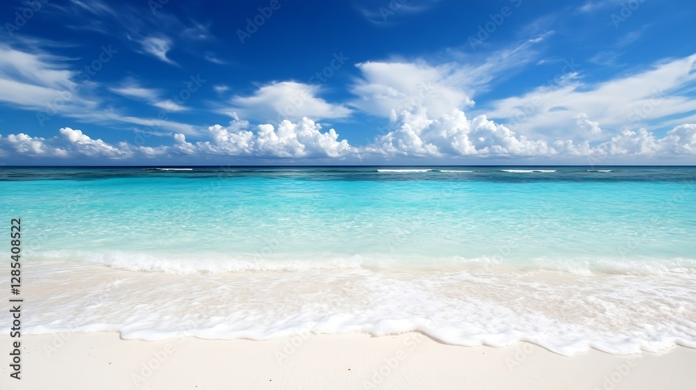 Beautiful Tropical Beach with Clear Water and Fluffy Clouds Overhead : Generative AI Beautiful Tropical Beach with Clear Water and Fluffy Clouds Overhead : Generative AI