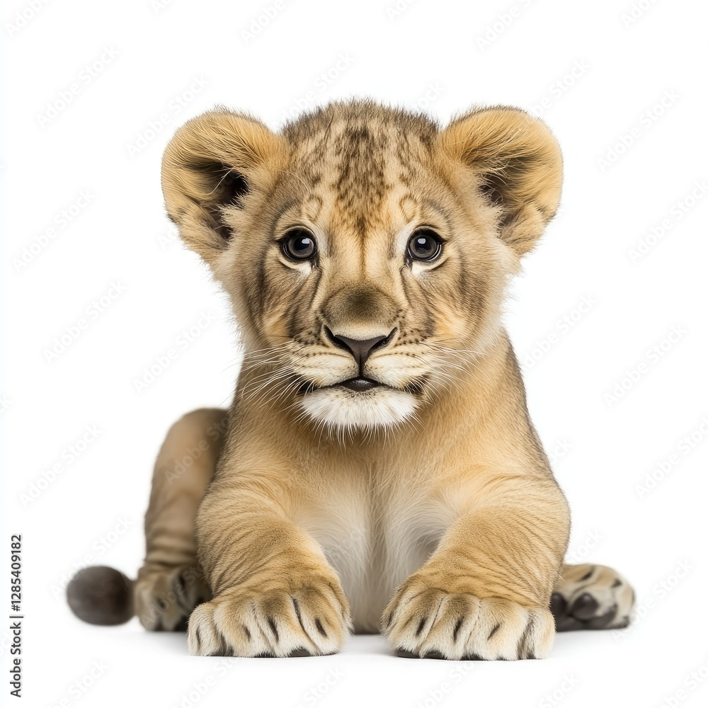 High Resolution Image of a Photo Lion Cub, Isolated on a White Background High Resolution Image of a Photo Lion Cub, Isolated on a White Background