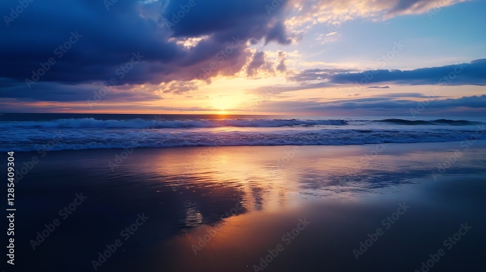 Stunning Sunset Over Calm Ocean Waves Reflecting Colorful Sky : Generative AI Stunning Sunset Over Calm Ocean Waves Reflecting Colorful Sky : Generative AI