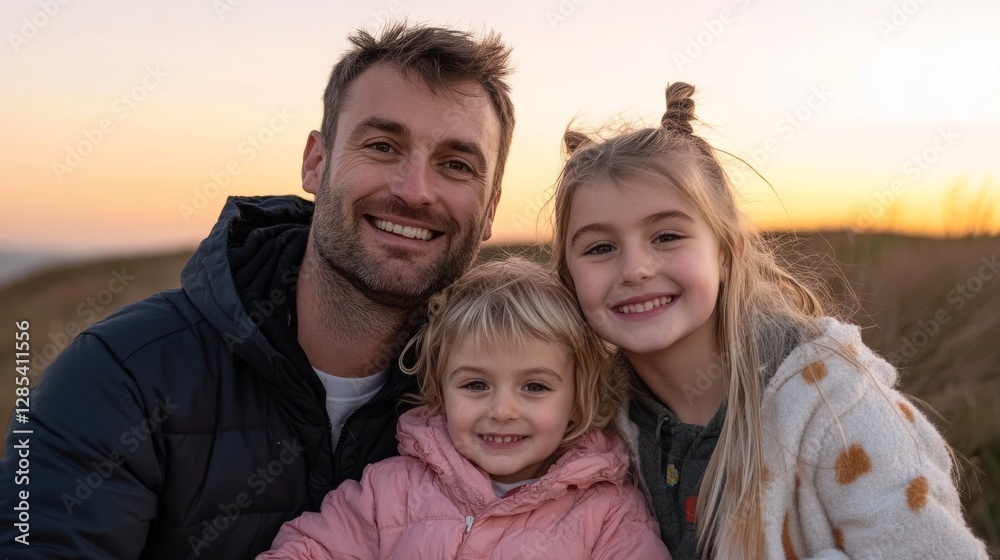 Family portrait at sunset on a hill Family portrait at sunset on a hill
