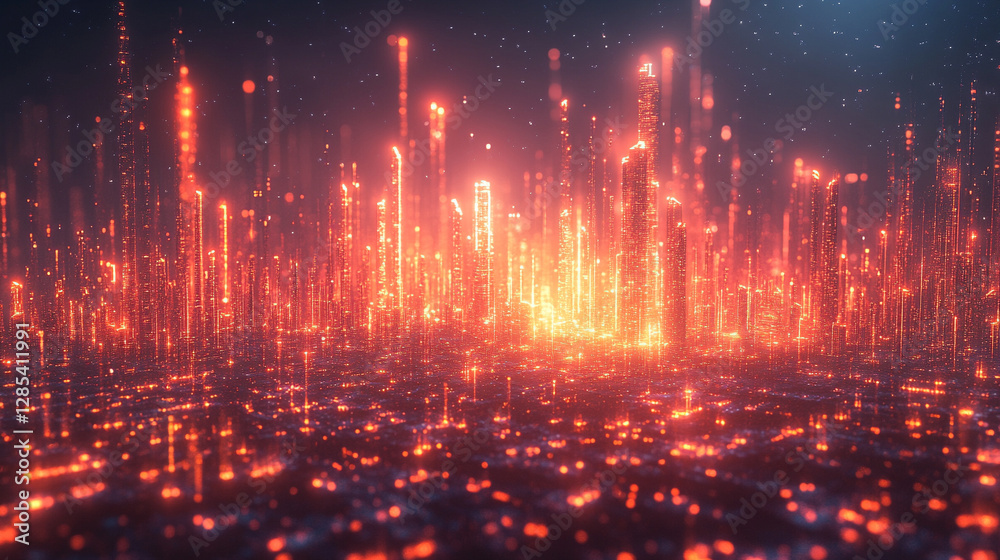 Fototapeta premium A futuristic neon hologram interface displays a conceptual blueprint for modern residential construction, symbolizing innovation, smart technology, and the future of urban architecture