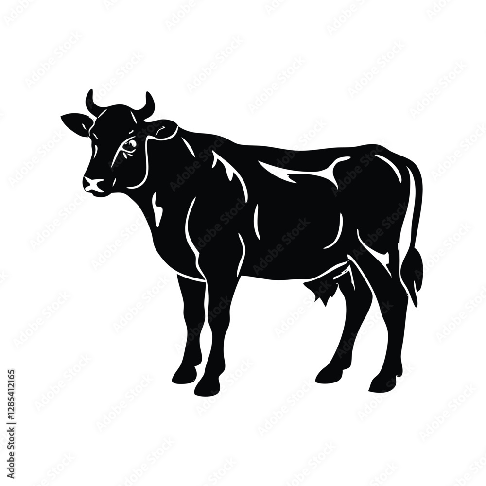 Fototapeta premium Silhouette of a Black Cow Standing Sideways