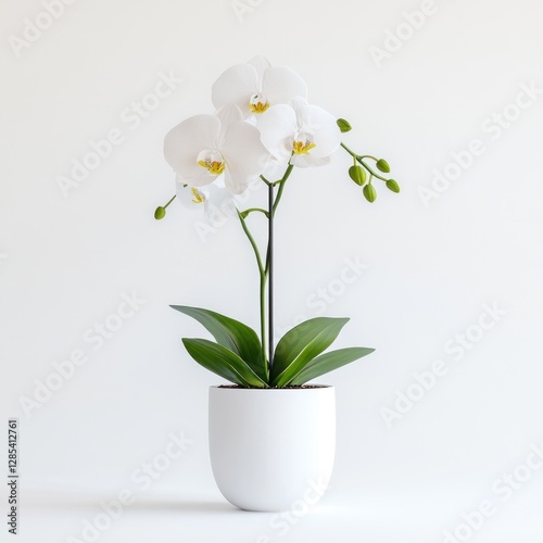 White Orchids in Pot - Studio Shot