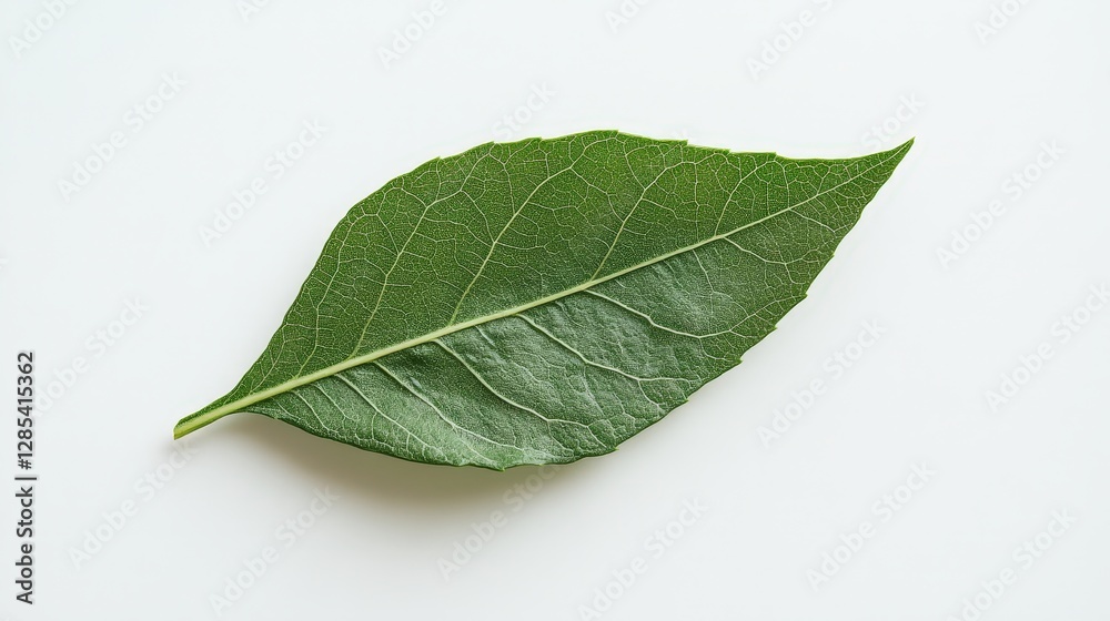 Fototapeta premium Leaf's Detailed Texture: A close-up shot of a single, vibrant green leaf, showcasing the intricate details of its veins and texture
