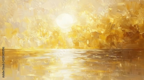 Golden Sunset Over Tranquil Water with Soft Brushstroke Style