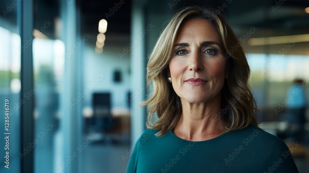 Fototapeta premium Confident businesswoman in a modern office, embodying professionalism and leadership. 
