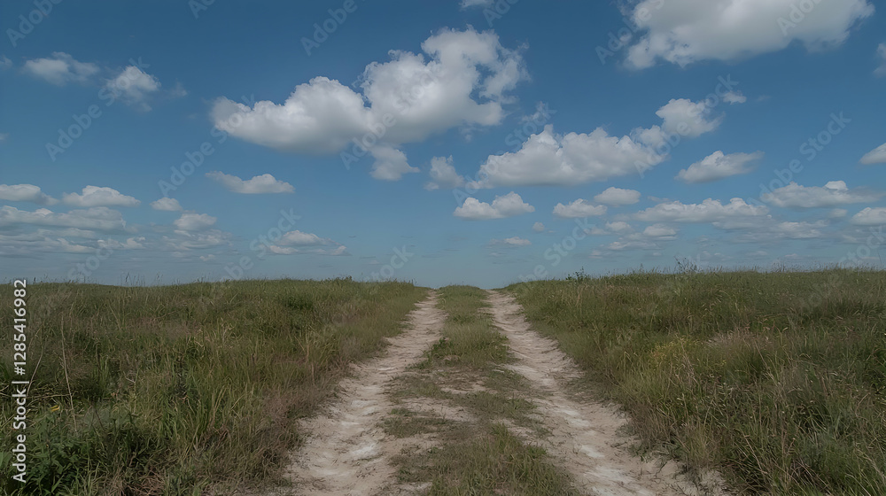 Prairie Path Dirt road leading through grassy field under a partly cloudy sky Prairie Path Dirt road leading through grassy field under a partly cloudy sky