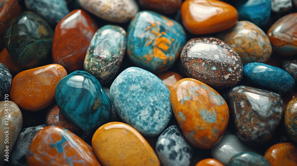Close-up of smooth river stones in shades of orange grey blue Symbolizes strength stability and harmony Natural patterns evoke balance and timelessness Ideal for design inspiration and meditation
Close-up of smooth river stones in shades of orange grey blue Symbolizes strength stability and harmony Natural patterns evoke balance and timelessness Ideal for design inspiration and meditation