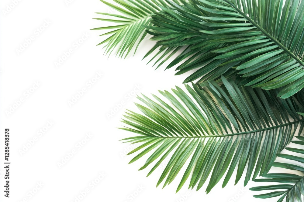 Exotic Green Tropical Summer Plant Palm Leaves Branch Isolated on White Background Exotic Green Tropical Summer Plant Palm Leaves Branch Isolated on White Background