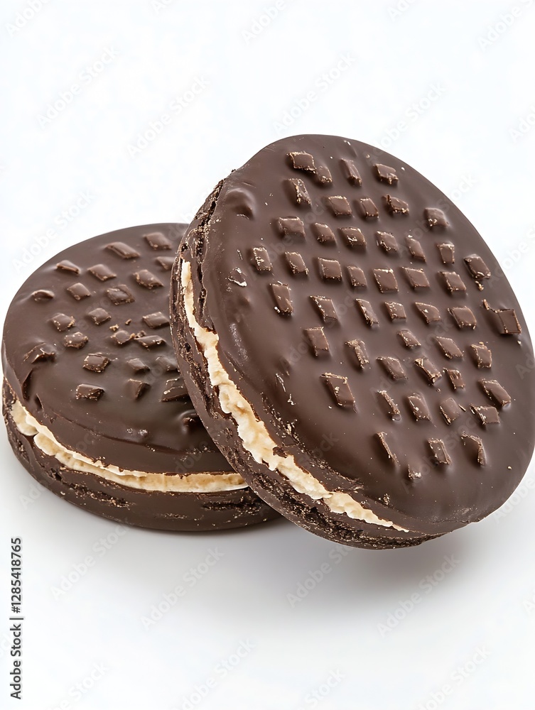 Distinctive Chocolate Cookies Sandwich with Cream Filling on Light Background : Generative AI Distinctive Chocolate Cookies Sandwich with Cream Filling on Light Background : Generative AI