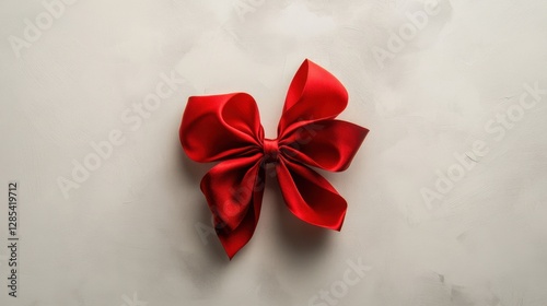 Wallpaper Mural A single bright red holiday bow with a gray sheen, arranged in a flat lay style on a clean white surface, showcasing its four elegant loops. Torontodigital.ca