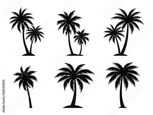 palm trees silhouettes on white background.