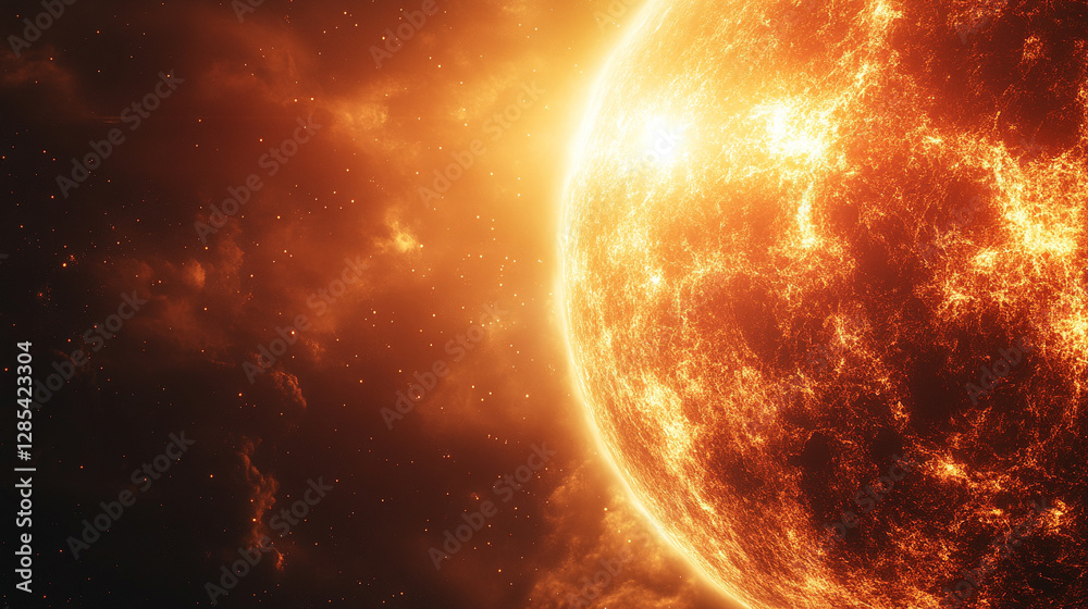 Obraz premium Blazing sun dominates a parched landscape symbolizing global overheating Intense heat waves and cracked earth represent climate change urgency and the impact of extreme solar radiation on the planet