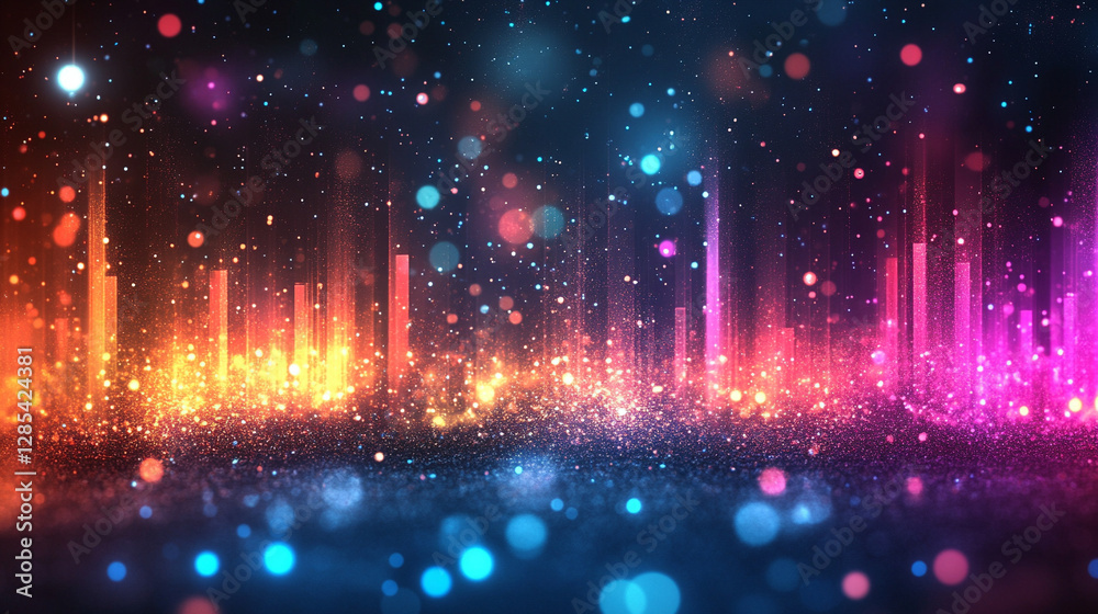 Obraz premium Vibrant abstract background with dynamic audio equalizer patterns representing music energy frequency and sound waves Bright colors convey rhythm harmony digital technology and creative expression