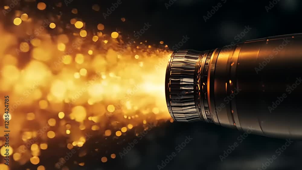 Close-up view of a bullet releasing a golden spark effect against a dark background, symbolizing power