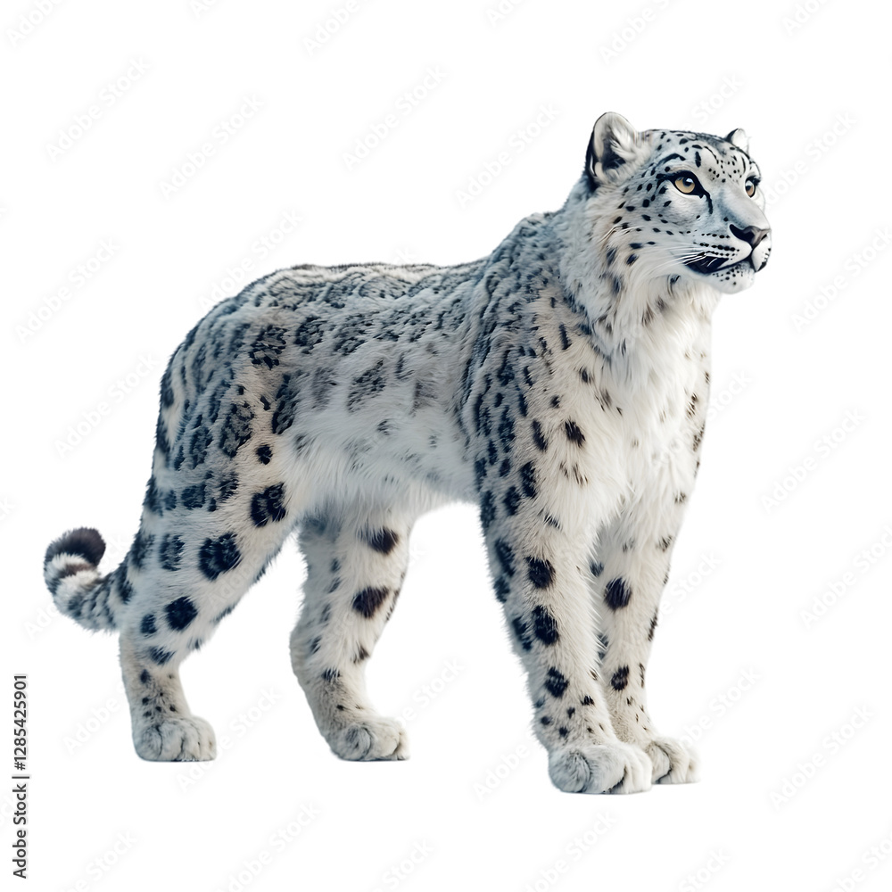 Naklejka premium Snow leopard standing side view isolated die cut 