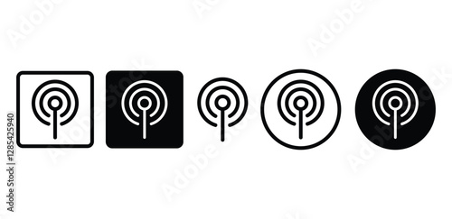 hotspot antenna round wave icon symbol sign vector design black white color simple modern illustration sets