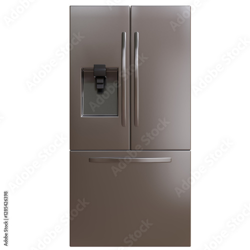 Obraz na płótnie Refrigerator isolated on white, freezer with ice generator on door, home kitchen appliance w salonie