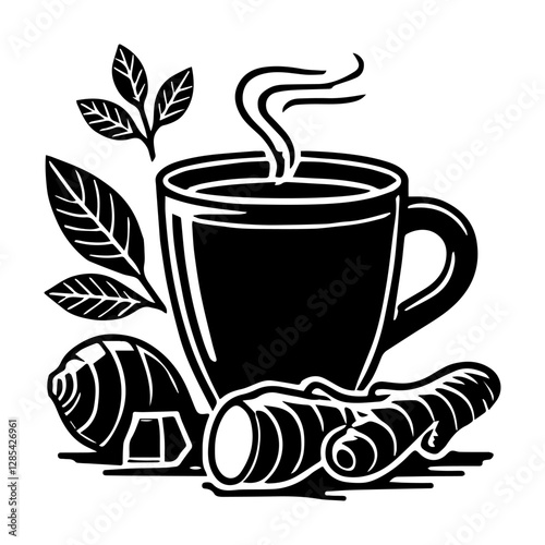 Simple Vector Icon of a Ginger Tea – Logo Design Illustration