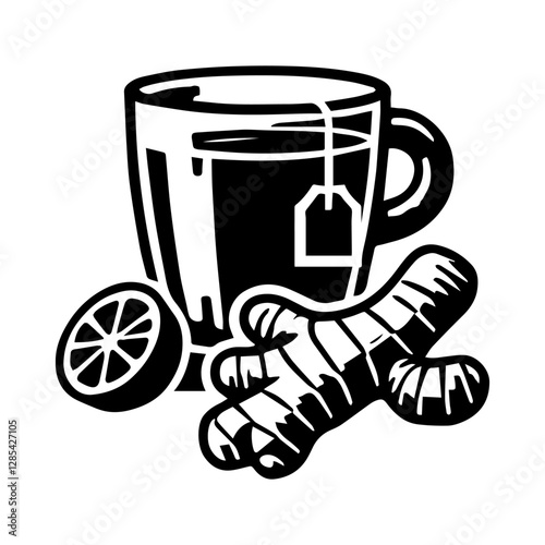 Simple Vector Icon of a Ginger Tea – Logo Design Illustration