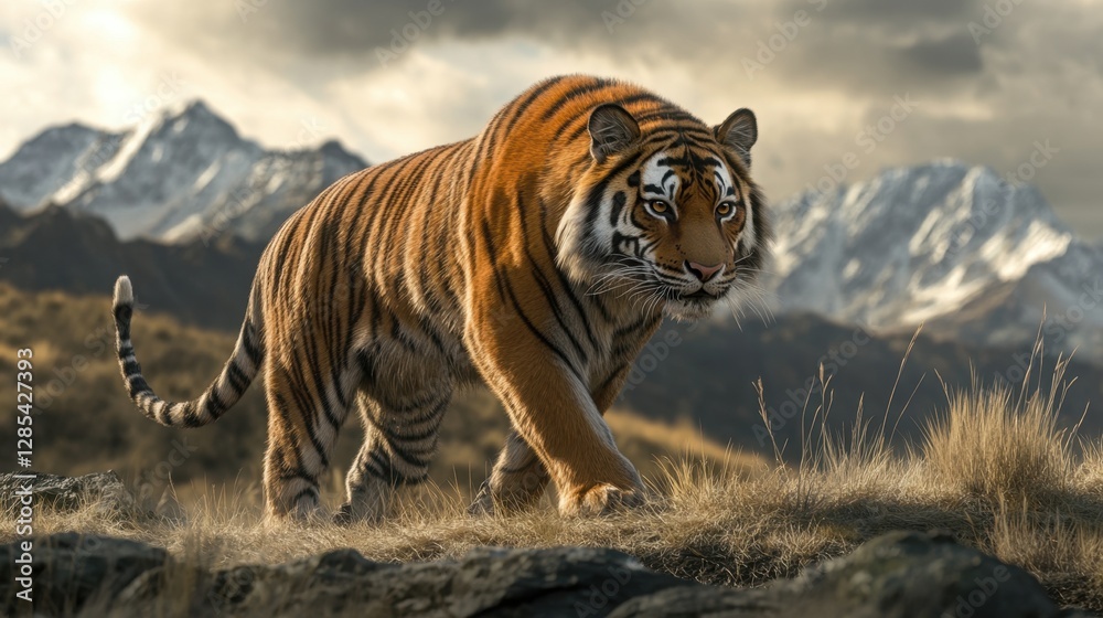 Naklejka premium A unique and rare animal, photographed in its remote habitat, its distinctive markings and elegance highlighted against a backdrop of untouched wilderness.