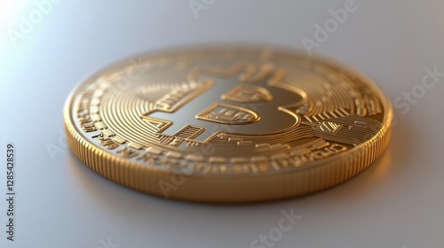 Close-up of a gold cryptocurrency coin with intricate details. A symbol of digital finance and technology.