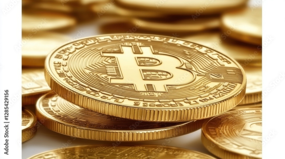 Close-up of gold-colored cryptocurrency coins. Digital currency concept. Close-up of gold-colored cryptocurrency coins. Digital currency concept.