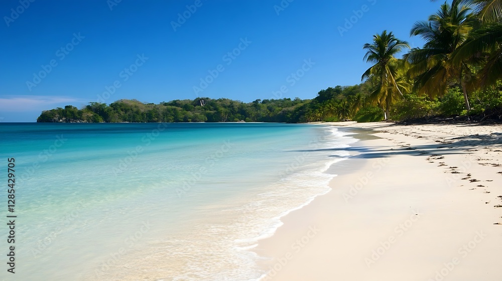 Paradise Beach with Palm Trees and Crystal Clear Water Ideal for Travel and Vacation : Generative AI Paradise Beach with Palm Trees and Crystal Clear Water Ideal for Travel and Vacation : Generative AI