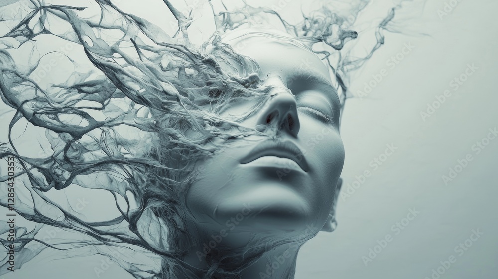 Surreal portrait of a woman dissolving into liquid shapes Surreal portrait of a woman dissolving into liquid shapes