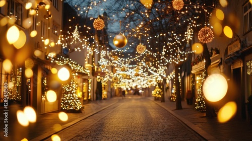 Wallpaper Mural Beautifully decorated streets near St. Mary's Church in Celle, Germany, with Christmas lights glowing warmly, creating a magical holiday evening scene. Torontodigital.ca
