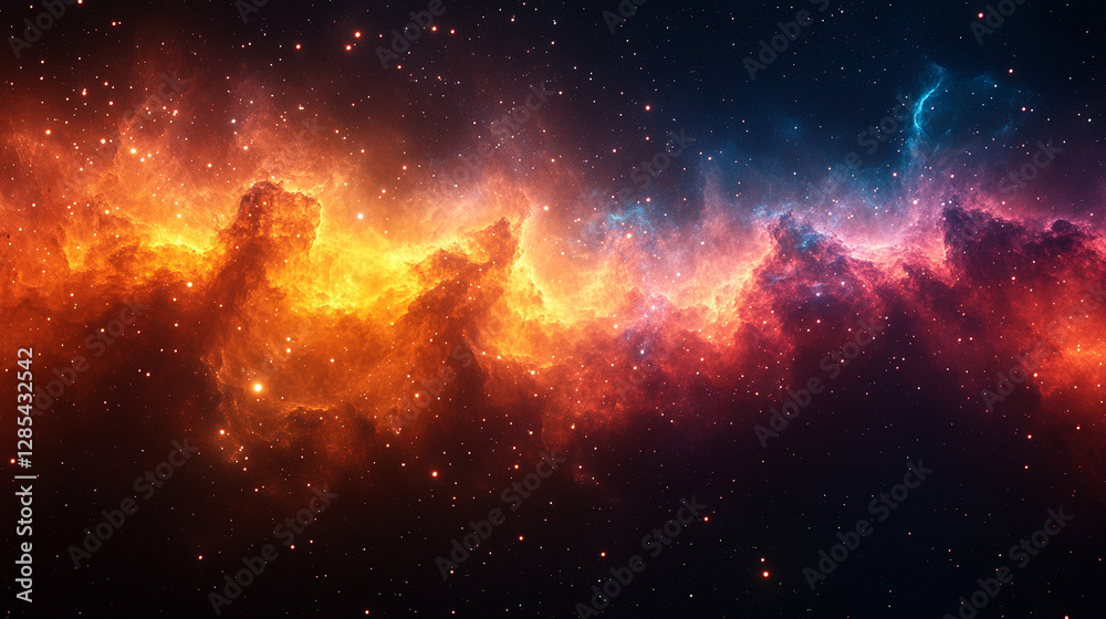 Naklejka premium A vibrant digital artwork showcasing a 360-degree cosmic nebula, symbolizing infinity, exploration, and the mysteries of the universe, with swirling colors and glowing celestial elements