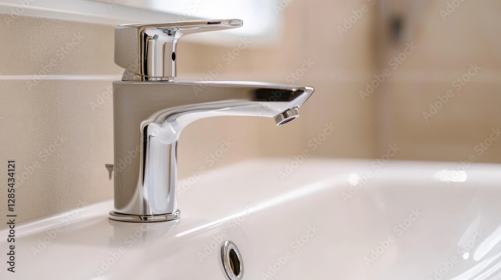 Bright bathroom setup with a wall-mounted faucet and a rectangular white sink, emphasizing a minimalist design. Bright bathroom setup with a wall-mounted faucet and a rectangular white sink, emphasizing a minimalist design.