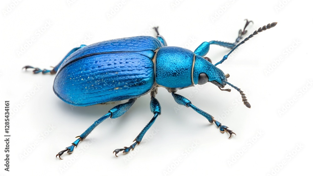 Iridescent Beetle: An enchanting close-up showcases a vibrant blue beetle with an iridescent shell, revealing intricate details of its segmented body and delicate antennae. Iridescent Beetle: An enchanting close-up showcases a vibrant blue beetle with an iridescent shell, revealing intricate details of its segmented body and delicate antennae.