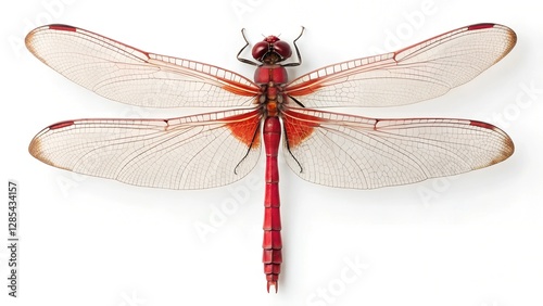 Scarlet Skimmer Dragonfly: A striking scarlet skimmer dragonfly, with its vibrant red body and delicate, translucent wings, is captured in a detailed and stunning close-up.